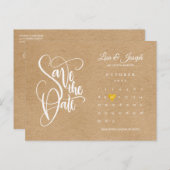 Save the Date Calendar金ゴールドLoveハート素朴Boho 案内ポストカード (正面/裏面)