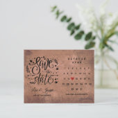 Save the Date Calendar Red Love Heart Rustic Wood ポストカード (スタンド正面)