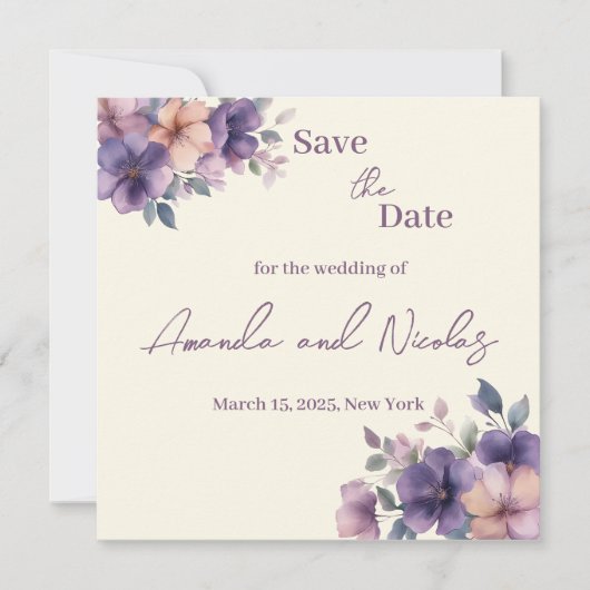 Save the Date Cardでピンク色の花を購入 セーブザデート (正面)