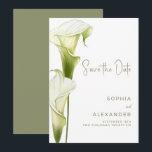 Save the Date Card for a Modern Wedding.  セーブザデート<br><div class="desc">Save the Date Card for a Modern Wedding. Delicate calla lilies in soft green hues are depicted against a light background,  creating an atmosphere of sophistication and tranquility. The design is modern,  airy,  and perfect for a stylish,  romantic wedding.</div>