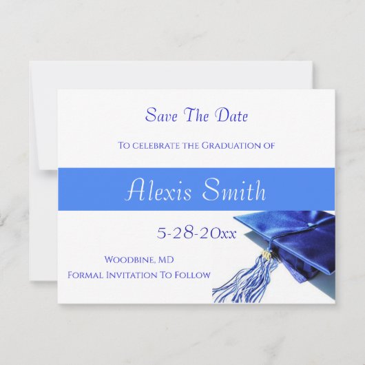 Save The Date Cards - Blue Graduation Cap セーブザデート (正面)