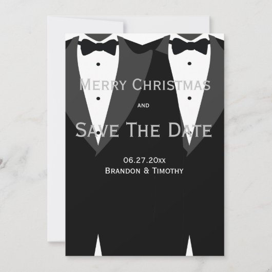 Save The Date Christmas Cards Silver 結婚ゲイ セーブザデート (正面)