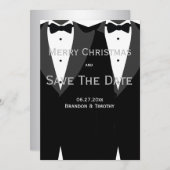 Save The Date Christmas Cards Silver 結婚ゲイ セーブザデート (正面/裏面)
