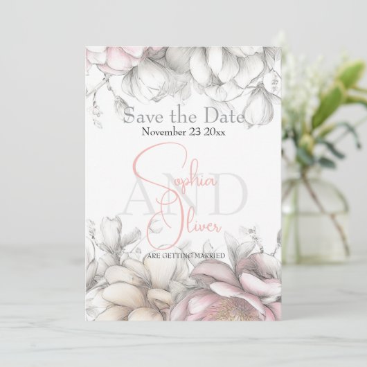 Save the Date | Classic Modern Ivory and Blush 招待状 (スタンド正面)