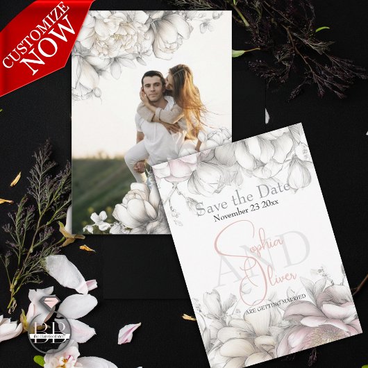 Save the Date | Classic Modern Ivory and Blush  招待状