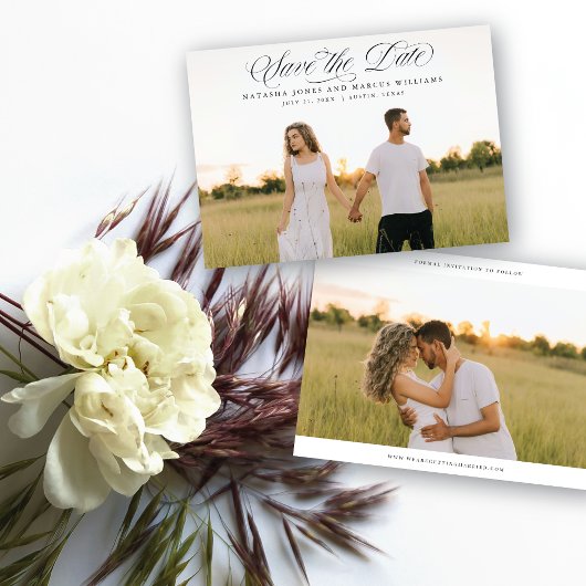 Save The Date Classic Script Full Bleed Wedding 案内状