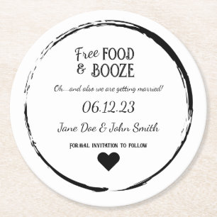 Save the Date Coaster - Free Food & Booze ラウンドペーパーコースター