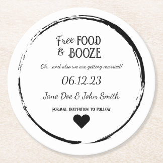 Save the Date Coaster - Free Food & Booze ラウンドペーパーコースター