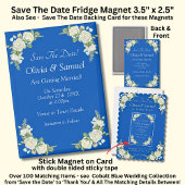 Save The Date, Cobalt Blue White 5" x 2.5" Fridge マグネット