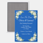 Save The Date, Cobalt Blue White 5" x 2.5" Fridge マグネット (正面/裏面)