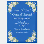 Save The Date, Cobalt Blue White 5" x 2.5" Fridge マグネット (正面)