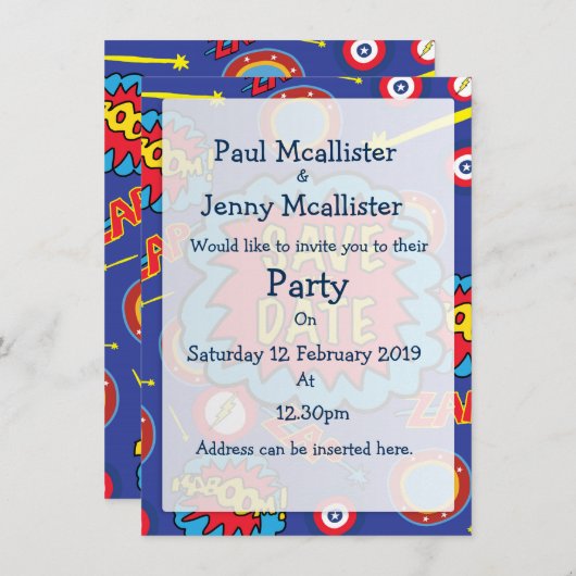 Save the Date Comic Heroes 招待状 (正面/裏面)