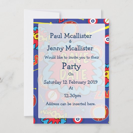 Save the Date Comic Heroes 招待状 (正面)