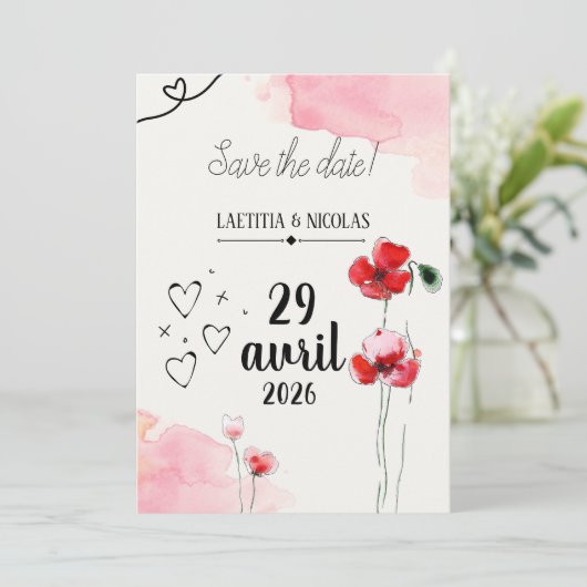 Save the date "Coquelicots" 招待状 (スタンド正面)