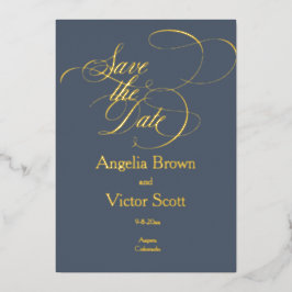 Save the Date Dark Blue Foil Invitation 箔招待状