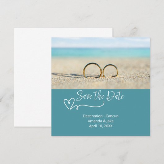 Save the Date Destination Beach Wedding 招待状 (正面/裏面)