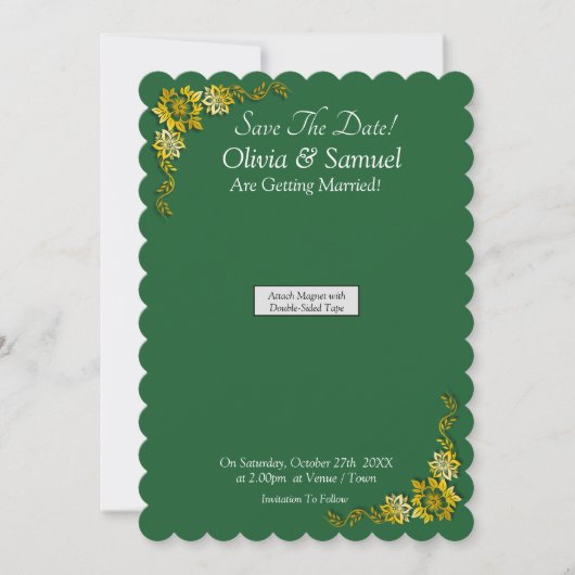 Save The Date - Emerald & Gold Magnet Backing Card (正面)