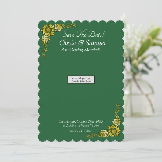 Save The Date - Emerald & Gold Magnet Backing Card (スタンド正面)