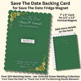 Save The Date - Emerald & Gold Magnet Backing Card