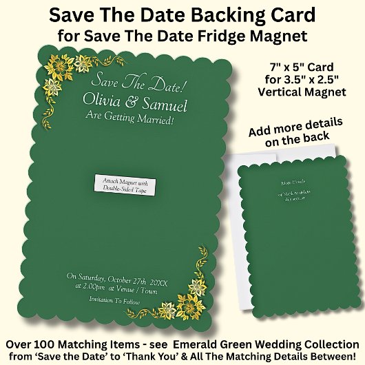 Save The Date - Emerald & Gold Magnet Backing Card