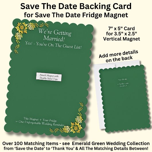 Save The Date - Emerald & Gold Magnet Backing Card
