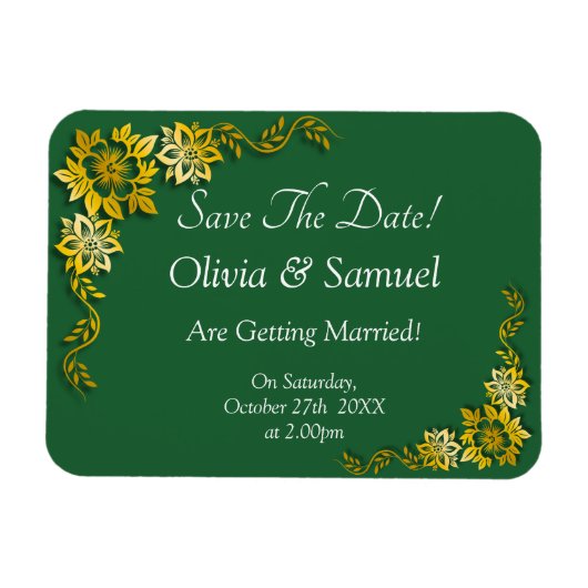 Save The Date - Emerald Green & Gold マグネット (横)