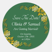 Save The Date - Emerald Green & Gold ラウンドシール (正面)