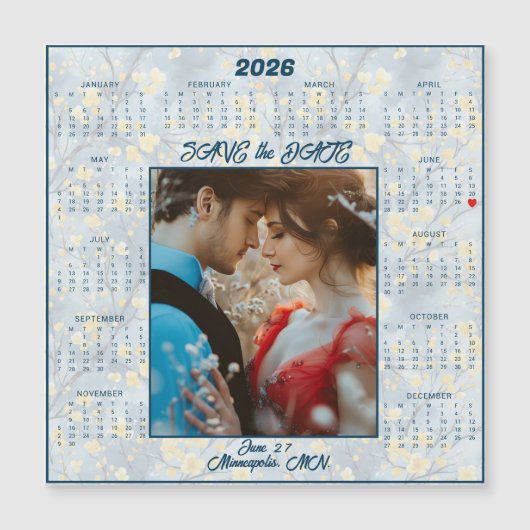 Save the Date Engaged Couple Magnetic  (正面)
