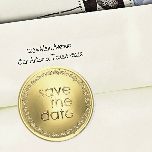 Save the Date Envelope Seal Gold ラウンドシール