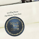 Save the Date Envelope Seal Navy Blue Gold ラウンドシール<br><div class="desc">Save the Date Envelope Seal Navy Blue with Gold Designed by Carrie Fink.  Printed and shipped by Zazzle or their partners.</div>