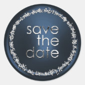 Save the Date Envelope Seal Navy Blue Silver ラウンドシール (正面)