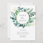 Save the Date Eucalyptus Watercolor Wedding  招待状 (正面)