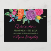 Save the Date Fiesta Flowers Black and フローラ 案内ポストカード (正面)