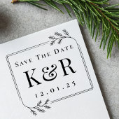 Save the Date Fir Frame Winter Wedding Monogram ラバースタンプ