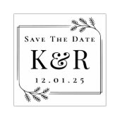 Save the Date Fir Frame Winter Wedding Monogram ラバースタンプ (インプリント)