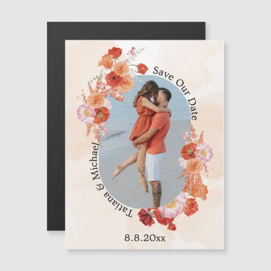 save the date floral orange arch photo magnet (正面/裏面)