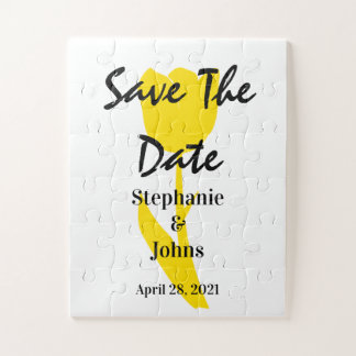 Save The Date Floral Yellow Tulips Custom Unique ジグソーパズル