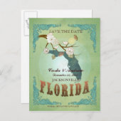 Save The Date - Florida Map With Lovely Birds 案内ポストカード (正面/裏面)