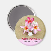 Save the Date Flowers onビーチ・マグネット マグネット (正面/裏面)