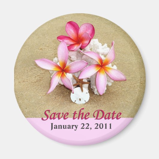 Save the Date Flowers onビーチ・マグネット マグネット (正面)