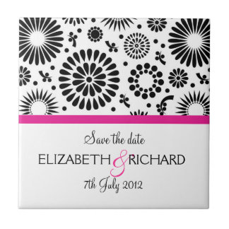 Save the Date Folk Black White Flower Boho Wedding タイル
