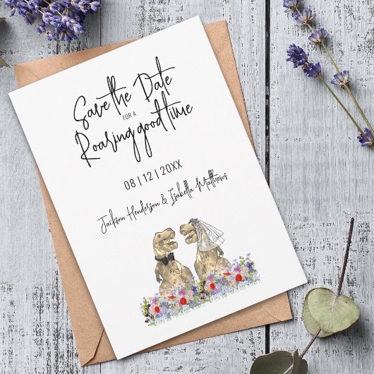 Save the Date for a Roaring Funny Dinosaur Wedding セーブザデート