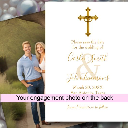 Save the Date Gold Cross Wedding Rings 2 Photo セーブザデート
