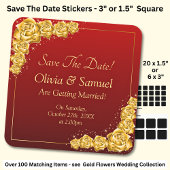 Save The Date - Gold Flowers Maroon Red  スクエアシール