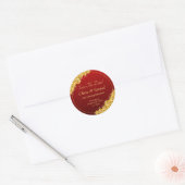 Save The Date - Gold Flowers Maroon Red  ラウンドシール (封筒)