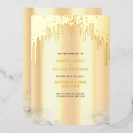 Save The Date Gold Glitter Drips 箔シーズンカード