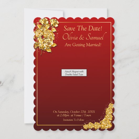 Save The Date - Gold Roses, Magnet Backing Card (正面)