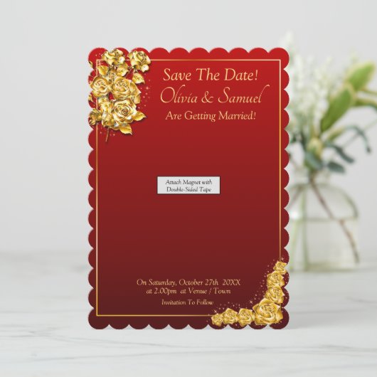 Save The Date - Gold Roses, Magnet Backing Card (スタンド正面)