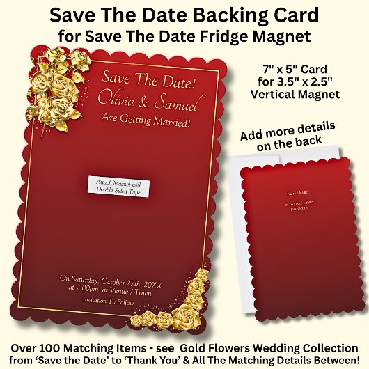 Save The Date - Gold Roses, Magnet Backing Card