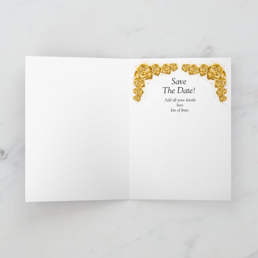 Save The Date - Gold Roses on Maroon Red    カード (内部)